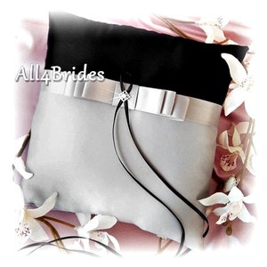 Black and gray wedding ring bearer pillow, wedding ring cushion. image 1