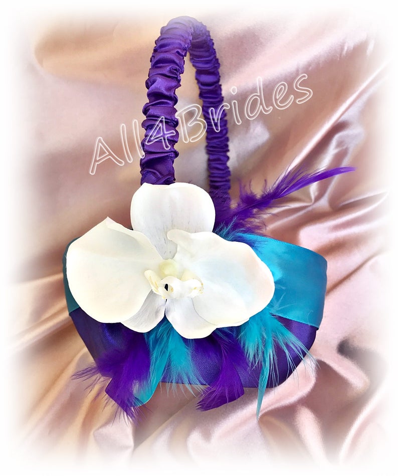 Weddings Turquoise And Purple Flower Girl Basket Orchid Etsy