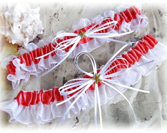Starfish beach wedding Coral Bridal Garter Set, wedding leg garters.