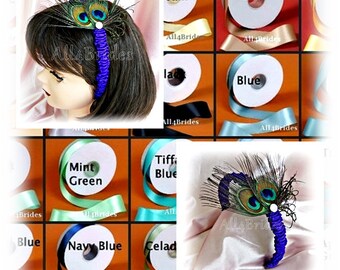 Peacock wedding flower girl headband.  Peacock wedding feather hair accessories.