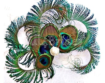 Peacock feathers fascinator, peacock weddings bridal or bridesmaids hair accessories.