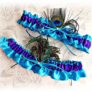 Regency Purple and Turquoise Peacock Wedding Ring Pillow, peacock feathers. image 4