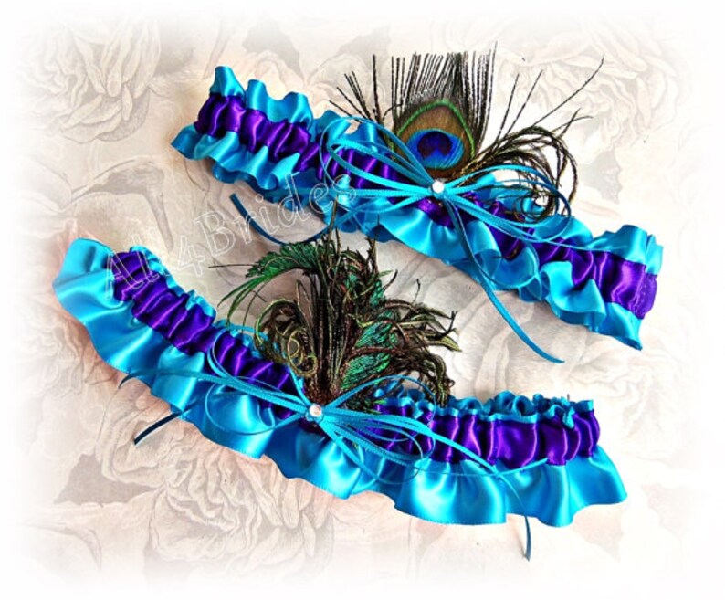Regency Purple and Turquoise Peacock Wedding Ring Pillow, peacock feathers. image 4