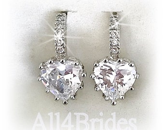 Heart crystal earrings, Valentine's earrings,  wedding bridal heart shaped earrings.