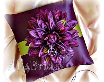 Purple Plum and Green Wedding Ring Bearer Pillow. Fall wedding ring pillow.