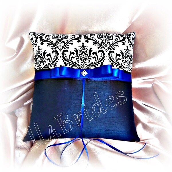 Wedding pillow Navy blue and royal blue Madison damask print wedding decorations, ring bearer pillow, ring cushion.