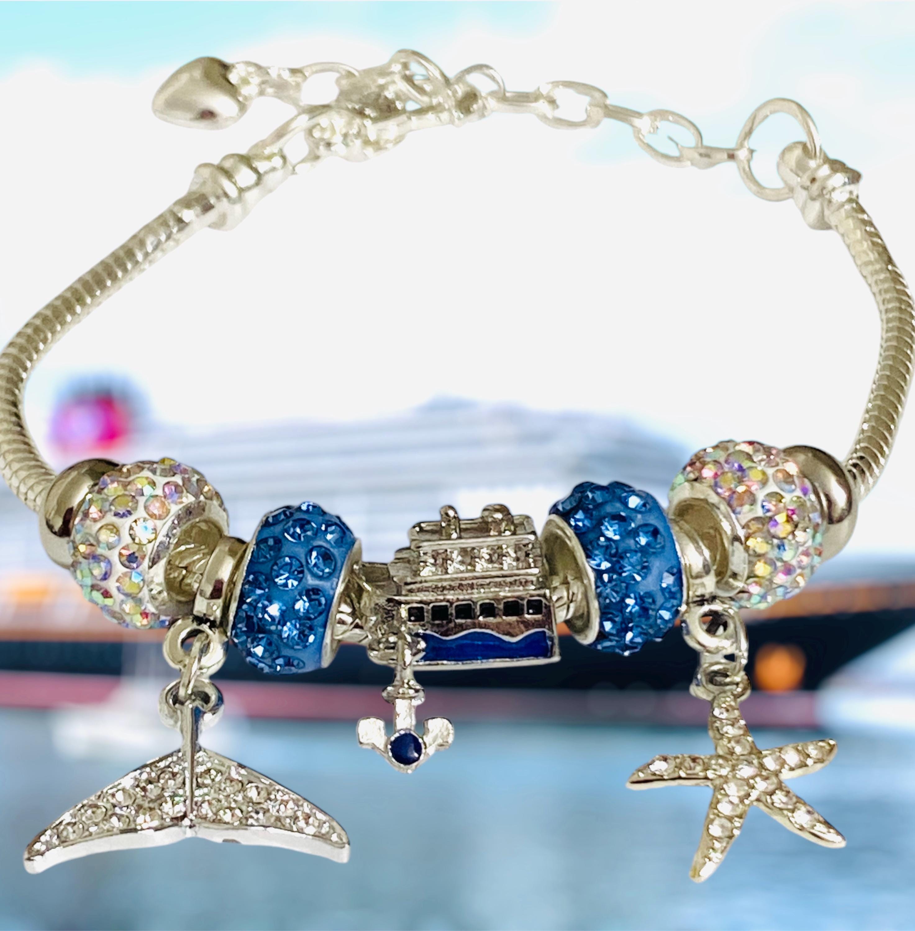 Cruise Ship Charm Bracelet: Ship, Mermaid Tail, Starfish, Blue