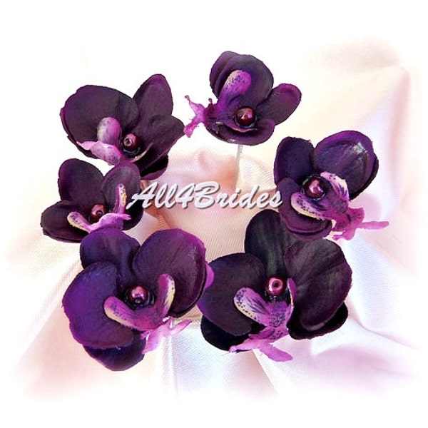 Purple orchid flower hair pin, wedding bridal hair pins.