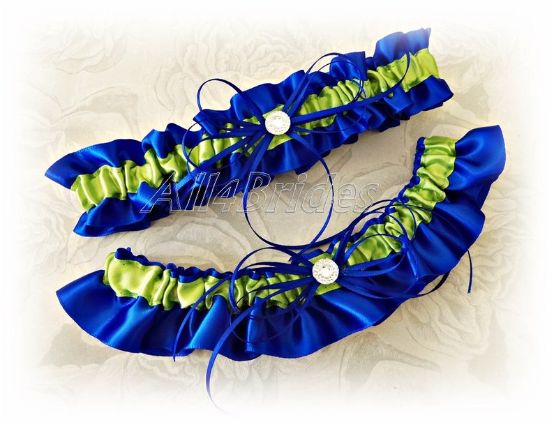 Royal Blue And Lime Green Wedding Bridal Garter Set Something Etsy