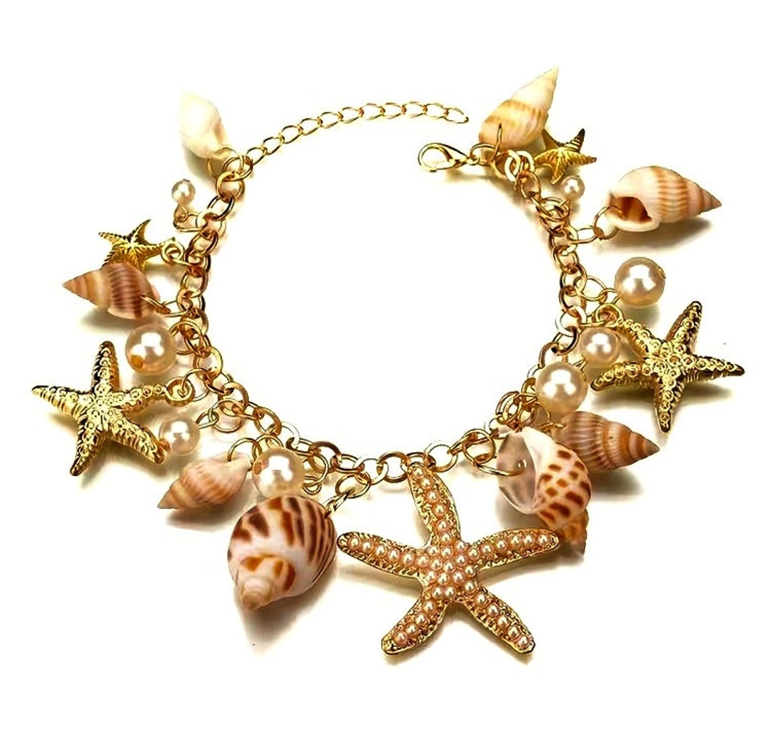 Seashell Charm Bracelet Starfish Seashells Beach Vacation - Etsy