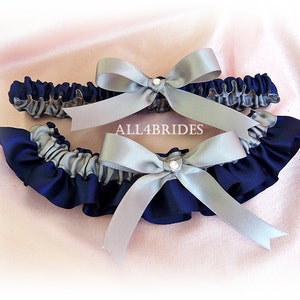 Wedding bridal garter set Navy Blue and Gray.  Bridal Leg Garter Belt Set