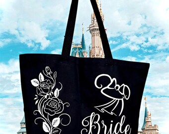 Black canvas tote bag, mouse themed wedding accessories
