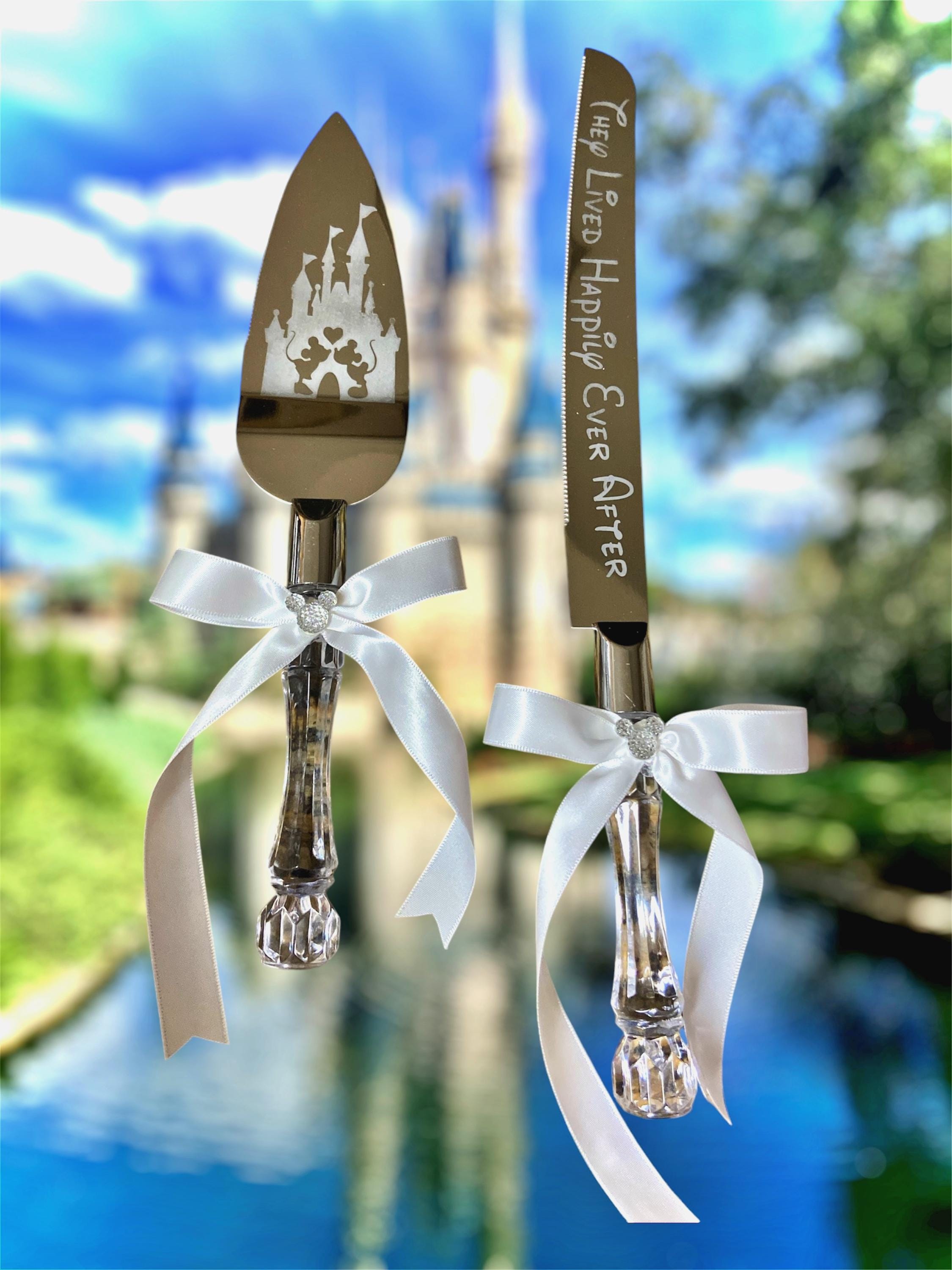 Disney inspired cake knife cutting set, Disney mouse wedding accessories | Happily Ever After | Enchanted Castle