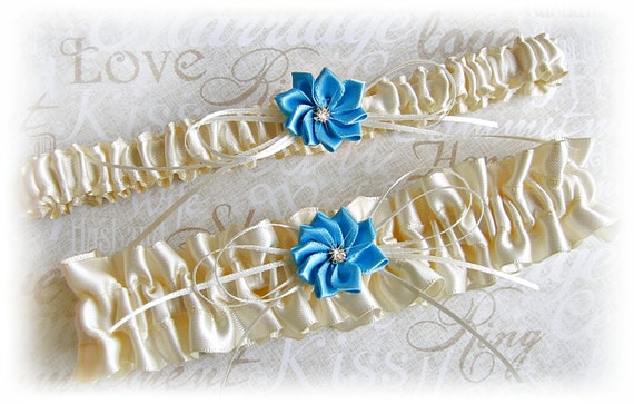 Wedding bridal leg garter set something blue garter belt set