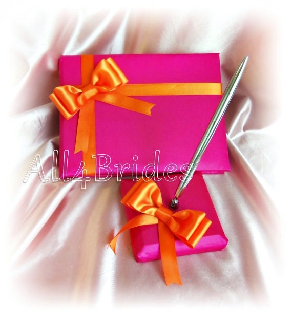 Wedding Guest Book Hot Pink and Orange With Pen Set, Hot Pink Wedding  Accessories 