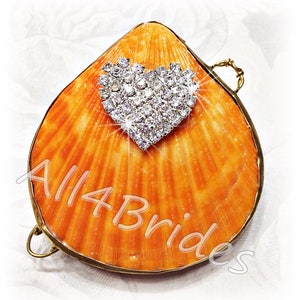 Beach wedding seashell ring box,  proposal, engagement ring box, orange clam ring holder