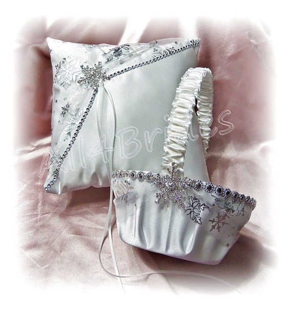 Snowflake Wedding Ring Bearer Pillow And Flower Girl Basket Etsy