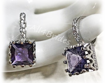 Purple crystal earrings, wedding bridal bridesmaids earrings.