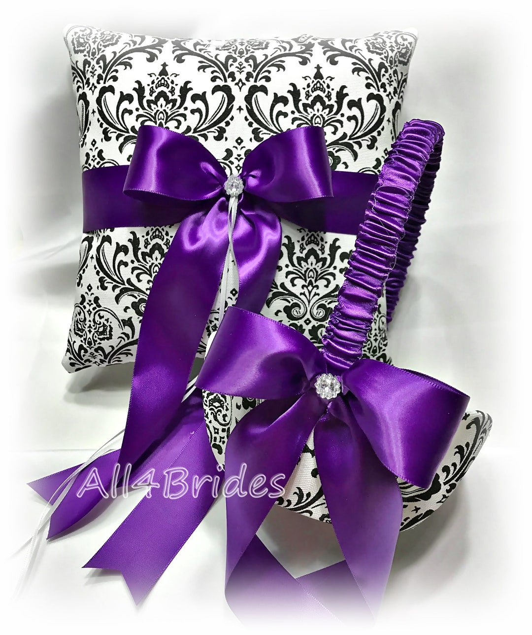 Madison Damask Print and Purple Wedding Ring Bearer Pillow and Etsy