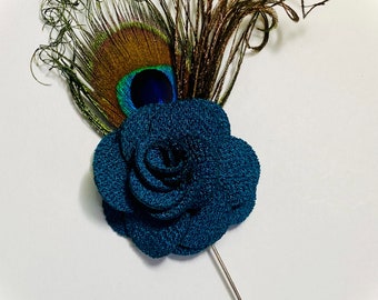 Peacock feather groom boutonniere, peacock wedding teal boutonniere