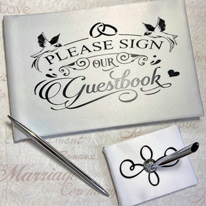 White guest book and pen set, wedding guest book.  Ready to ship.