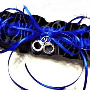 Police Wife Wedding Garter: Thin Blue Line Handcuff Charm