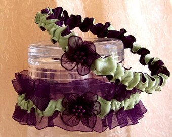 Eggplant and Sage Green Wedding Bridal Leg Garter Set