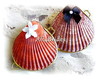 Beach Wedding Set Of Two Clam Seashell Ring Boxes For Bride and Groom Rings, Seashell Ring Box