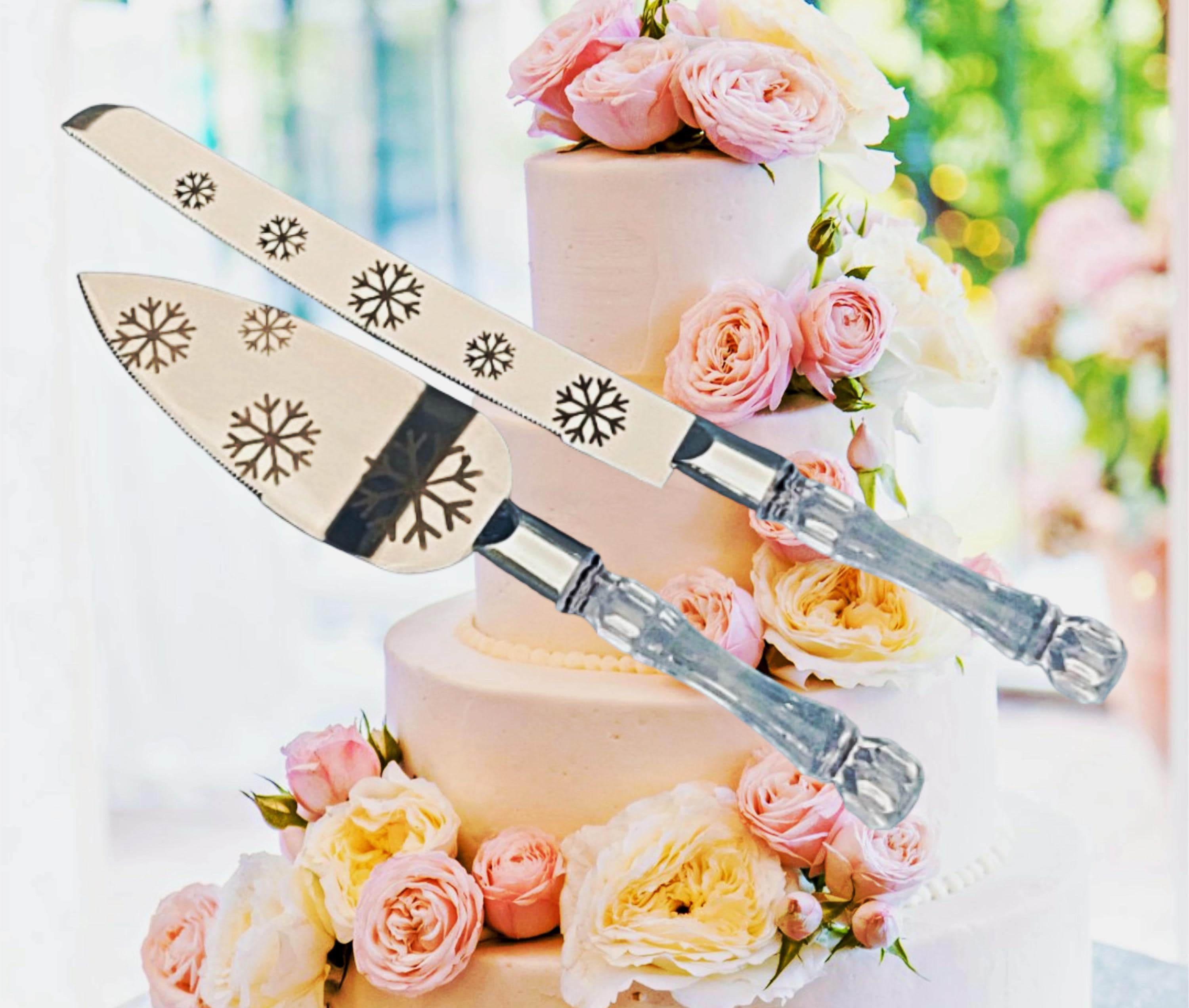 Burgundy Fancy Cake Cutting Knife Winter Cake Server, image size:3000x2544