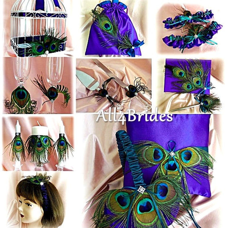 Jade and Wisteria peacock feather garters Prom garters Peacock wedding bridal garter set