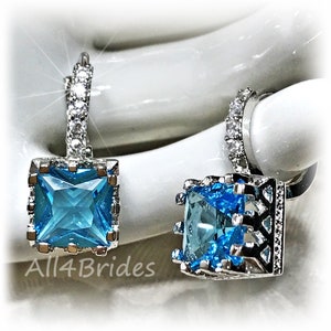 Blue bridal crystal earrings, Turquoise bridal or bridesmaids earrings.