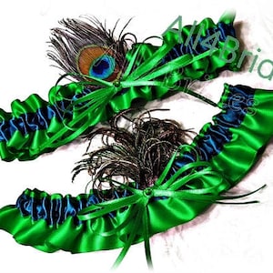 Peacock Wedding Garter Green and Teal Bridal Peacock Feather Leg Garters Peacock Wedding Garter Belt Set. image 1