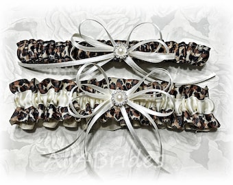 Leopard Cheetah print wedding bridal leg garters, animal print leg garter set