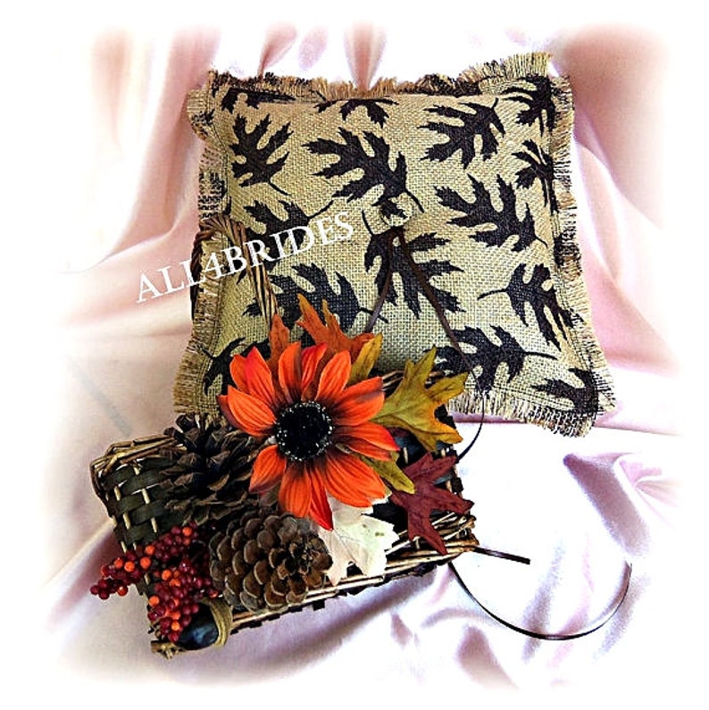 rustic burlap guest book and pen set. Fall leaves wedding guest book