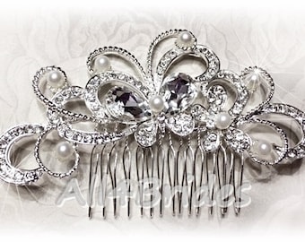Crystal Butterfly Wedding Hair Comb with Faux Pearl