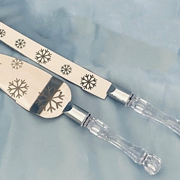 Snowflake wedding cake cutting set, wedding, quinces snowflake cake knife set.