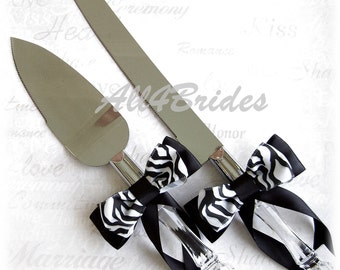 Zebra print wedding cake cutting knife and server