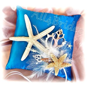 Seashell and starfish Turquoise ring pillow, beach, destination, cruise wedding ring bearer pillow.