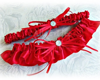 Red bridal garter set, wedding bridal accessories, keepsake and toss garters.