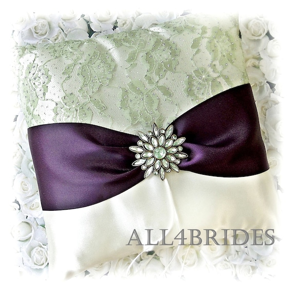 Wedding Ring Bearer Pillow Grape Purple Plum And Sage Green Etsy