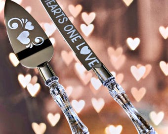 Wedding cake cutting set : Two Hearts Knife and Server Set | Valentine's wedding