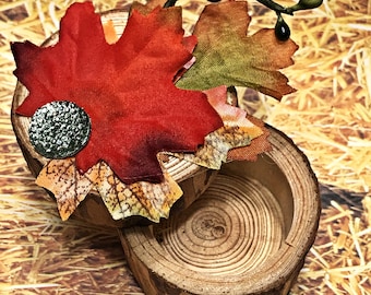 Wood wedding ring box, Fall leaves rustic ring holder, Fall leaves wood ring holder.