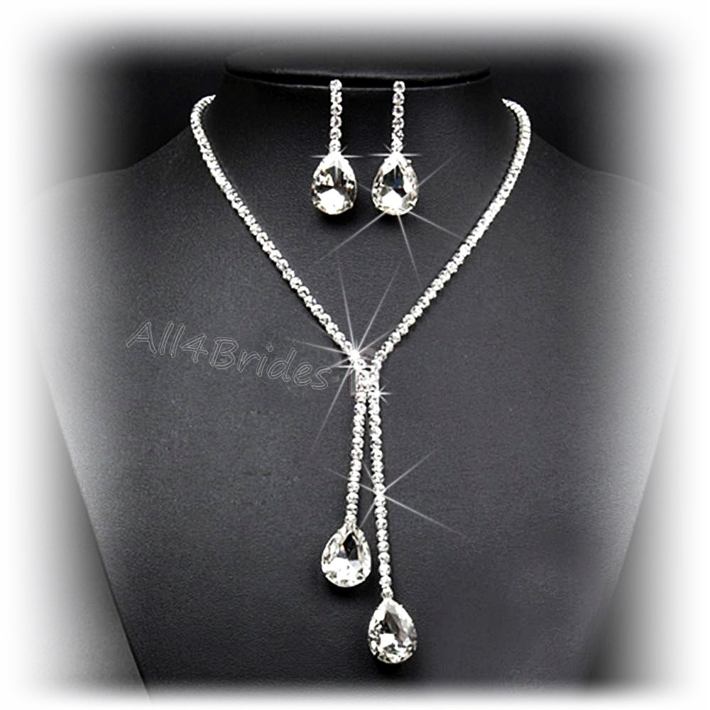 Crystal Teardrop Necklace Earrings Set