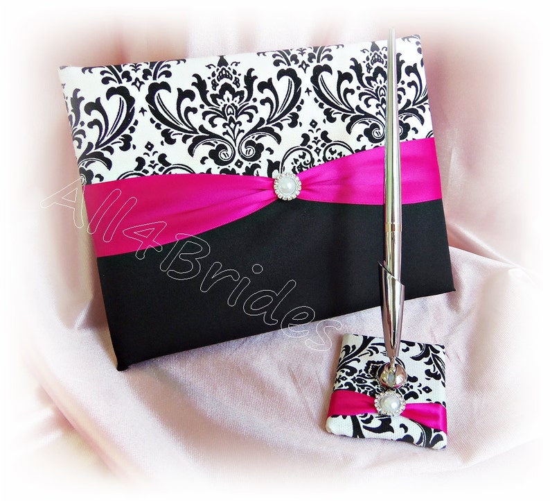 Damask ring cushion Madison print damask and fuchsia pink ring bearer pillow Wedding pillow