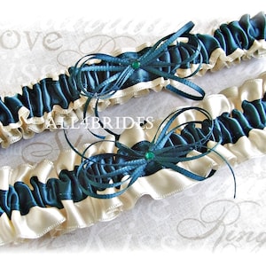 Teal Bridal Garter Set - Weddings Garter Set - Satin Garters - Bridal Accessories - Something Blue