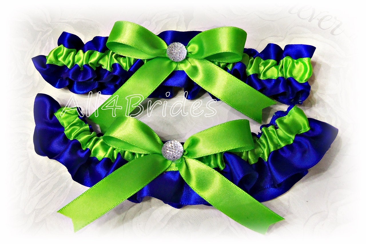 Cobalt Blue and Lime Green Wedding Bridal Leg Garter Set - Etsy