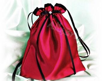 Red and black wedding money dance bag - bridal drawstring bag.