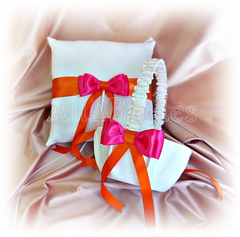 Orange Hot Pink Wedding Pillow Basket Ring Bearer Pillow Etsy