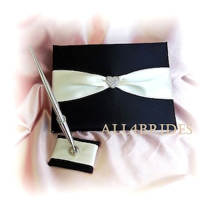 Wedding guest book Heart charm black and white or ivory wedding accessories