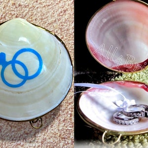 Seashell clam trinket box, beach wedding ring box, seashell ring holder.